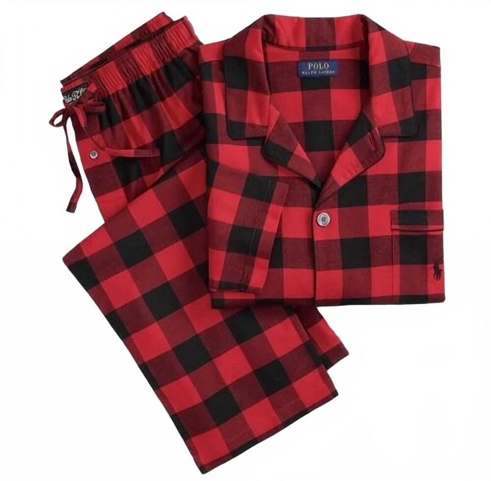 NEW POLO RALPH LAUREN men’s pajama buffalo check sleepwear in plaid red